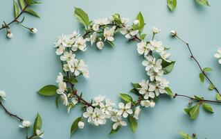 White Flower Wreath on Blue Background photo