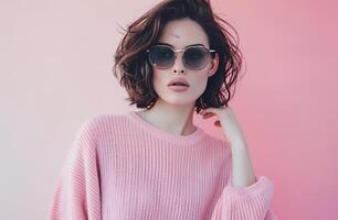 Woman Wearing Sunglasses and a Sweater photo