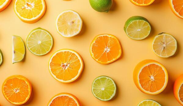 Group of Halved Oranges and Limes photo