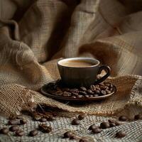 Cup of Coffee on Pile of Coffee Beans photo