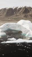 close-up de iceberg na costa de areia preta video
