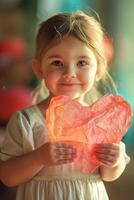 AI generated Children make heart-shaped paper gifts to express their love to their mothers on Mother's Day. photo