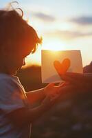 AI generated Children make heart-shaped paper gifts to express their love to their mothers on Mother's Day. photo