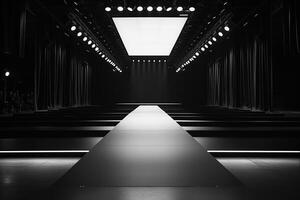 Empty Runway at a Fashion Show Under Spotlight. photo