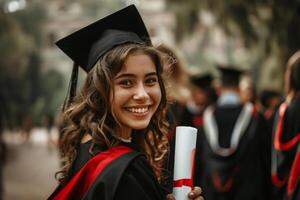 AI generated Female Graduate Celebrates Graduation Day at College photo