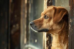 ai generado extraviado perro a ciudad calle foto