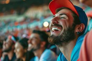 ai generado ventilador a estadio durante deportivo evento foto