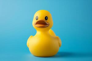 AI generated Yellow rubber ducky on blue background photo