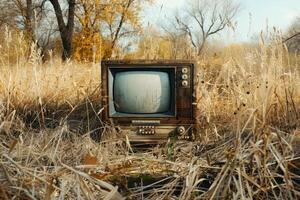 AI generated Retro Tv set in the field photo