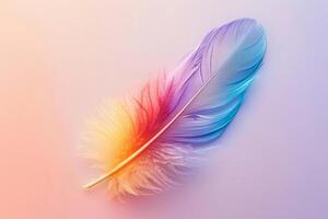 AI generated Rainbow Colored Feather Floating Against Gradient Background photo