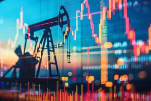 AI generated Oil Pump Jacks Silhouetted Against Stock Market Charts photo