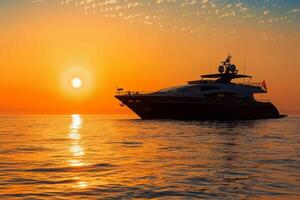 AI generated Yacht silhouette in sea at sunset photo