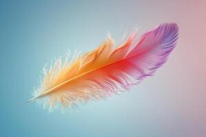 AI generated Rainbow Colored Feather Floating Against Gradient Background photo