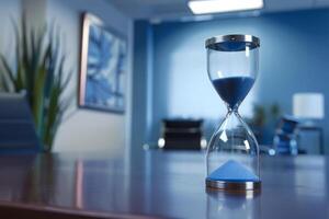 AI generated Hourglass Counting Down Time on Table in Office photo