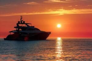 AI generated Yacht silhouette in sea at sunset photo