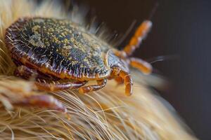 AI generated Macro Shot of Tick Attached to Animal Fur photo