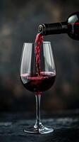 AI generated Wine Pouring Into Glass Against Dark Background photo