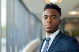 AI generated Confident businessman wearing business suit in office workspace photo