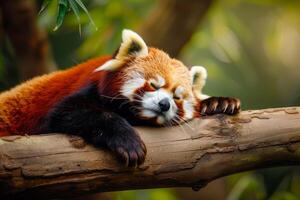 AI generated Red Panda on Tree Branch in Forest Habitat photo