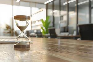 AI generated Hourglass Counting Down Time on Table in Office photo