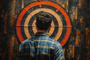 AI generated Person standing in front of dartboard. Target achievement photo