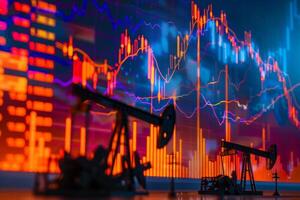 Oil Pump Jacks Silhouetted Against Stock Market Charts photo