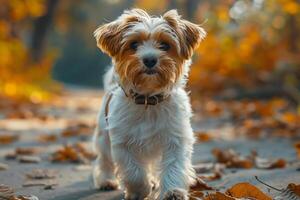 Small Dog With Collar Walking in Park photo