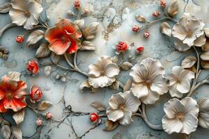 Plaster Relief with Floral Designs in Classical Style photo