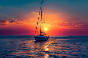 Sailboat silhouette in sea at sunset photo