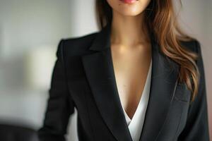 Confident businesswoman wearing business suit in office workspace photo