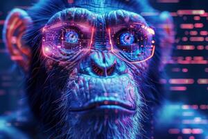 Digitally Enhanced Monkey with Artificial Intelligence in Futuristic Setting photo