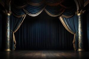 Empty theatre stage with curtain photo