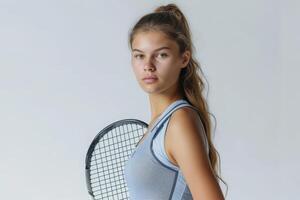 Portrait of female tennis player with racket photo