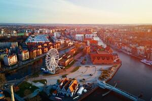 Aerial view ferris wheel attraction in Gdansk city, Poland. photo