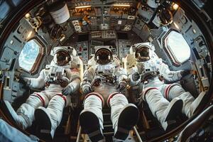 Astronaut Team Inside Space Shuttle Cockpit During a Mission photo