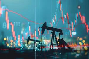 Oil Pump Jacks Silhouetted Against Stock Market Charts photo