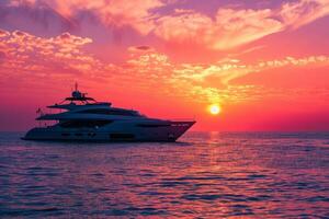 Yacht silhouette in sea at sunset photo