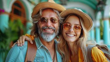 ai generado hombre y mujer vistiendo Gafas de sol foto