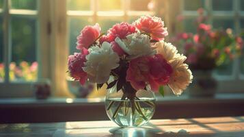 AI generated Vase Filled With Pink and White Flowers photo