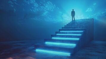 AI generated Man Stands on Top of Stairs photo