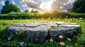 AI generated Single Stone in Field photo