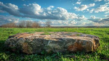 AI generated Large Rock in Field photo