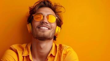 AI generated Man in Yellow Headphones and Sunglasses photo