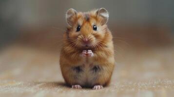 AI generated Brown Hamster Sitting on Wooden Floor photo