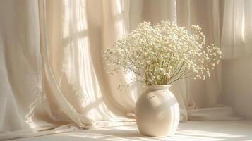 AI generated White Vase With Babys Breath Flowers photo