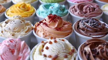 AI generated Assorted Ice Cream Cups Ready for Enjoyment photo