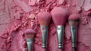 AI generated Makeup Brushes on Pink Wall photo