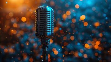 AI generated Microphone on Blue Background photo