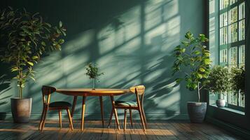 AI generated Room With Table, Chairs, and Potted Plants photo