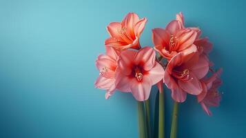 AI generated Pink Flowers on Blue Background photo